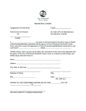 Texas Cash Bond Assignment Form