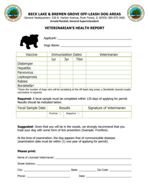 Veterinarian's Health Report for Dog Park Permit