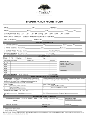 Student Action Request Form