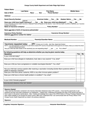 HPV Vaccine Consent Form