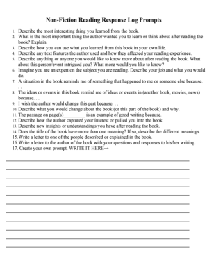 Non-Fiction Reading Response Log