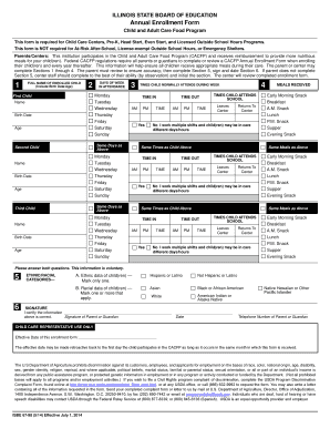 Illinois Child and Adult Care Food Program Annual Enrollment Form