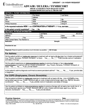 Advair Dulera Symbicort Prior Authorization Request Form