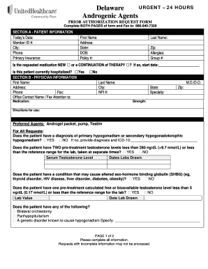 Delaware Androgenic Agents Prior Authorization Request Form