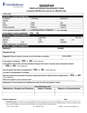 Sensipar Prior Authorization Request Form