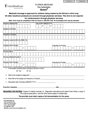 Florida Medicaid Botox Prior Authorization Form