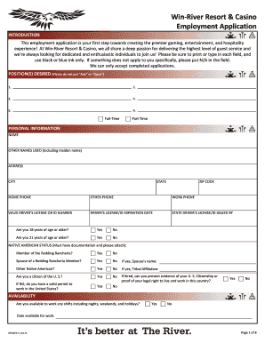 Win-River Resort & Casino Employment Application