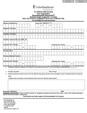 Florida Medicaid Prior Authorization for Oxycodone ER