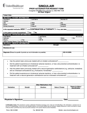 Singulair Prior Authorization Request Form