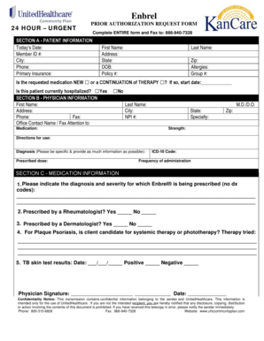 Enbrel Prior Authorization Request Form