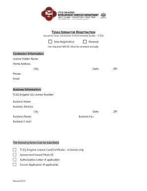 Texas Irrigator Registration Form