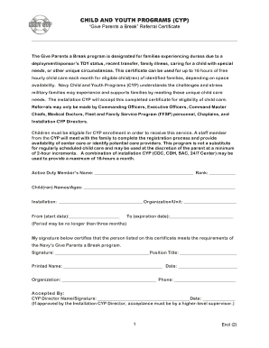 Give Parents a Break Referral Certificate