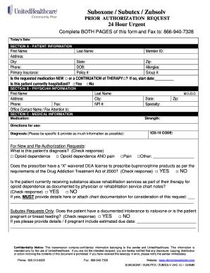 Suboxone Prior Authorization Request Form