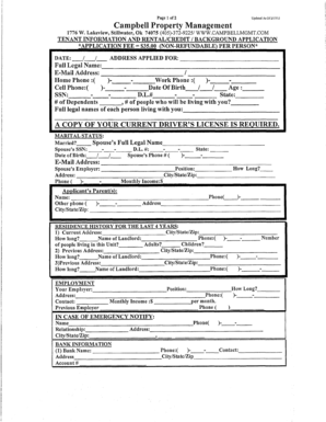 Tenant Rental Application Form