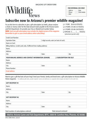 Arizona Wildlife Views Magazine Gift Order Form