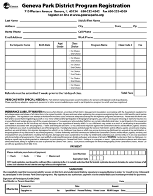 Geneva Park District Program Registration Form