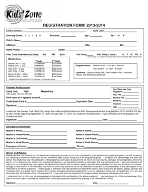 Kids' Zone Enrollment Agreement