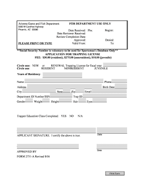 Arizona Trapping License Application