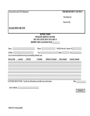 Arizona Wildlife Service License Report