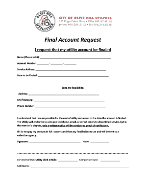 Utility Account Finalization Request