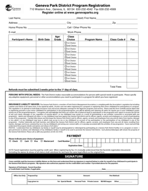 Geneva Park District Program Registration Form