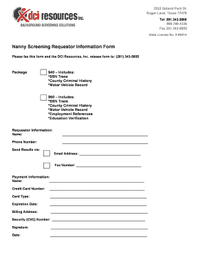 Nanny Screening Requestor Information Form