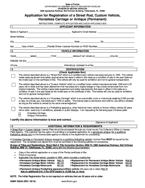 Florida Street Rod Custom Vehicle Registration Application