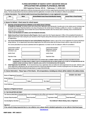 Florida License Plate/Decal Refund Application