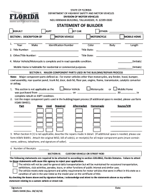 Florida Statement of Builder Form HSMV 84490