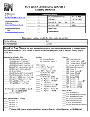CGHS Grade 9 Subject Selection Form