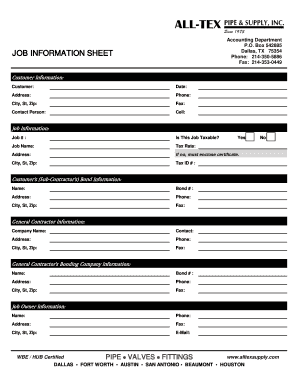 Job Information Sheet