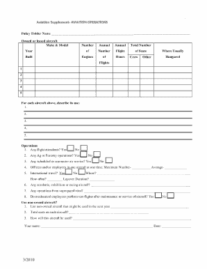 Aviation Operations and Pilot History Form
