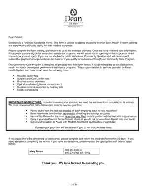 Dean Health System Financial Assistance Form