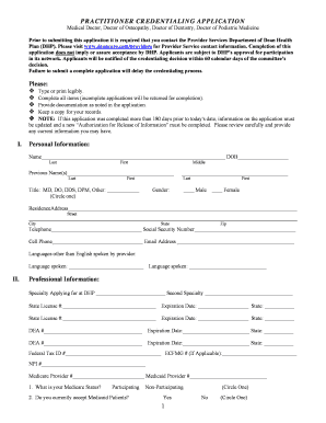 Practitioner Credentialing Application
