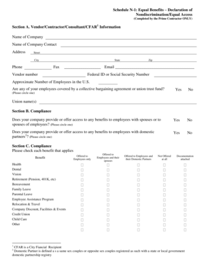 Schedule N-1 Equal Benefits Declaration