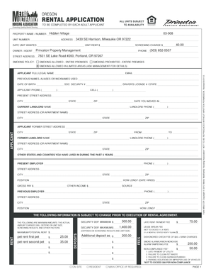 Oregon Rental Application Form