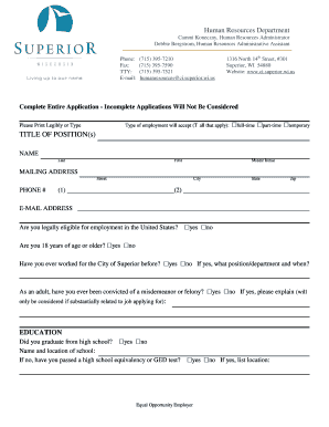 City of Superior Employment Application