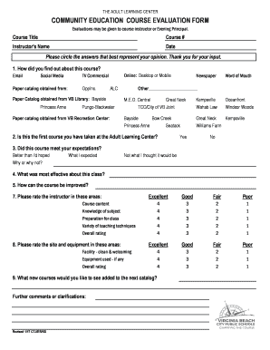 Adult Learning Center Course Evaluation Form
