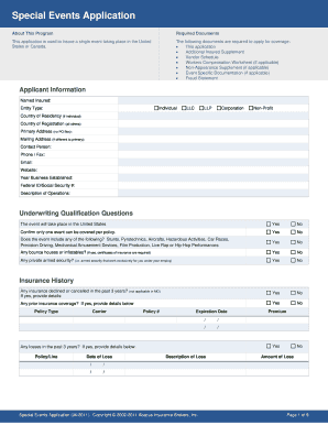 Special Events Insurance Application