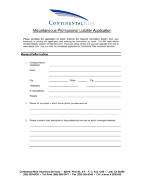 Miscellaneous Professional Liability Application