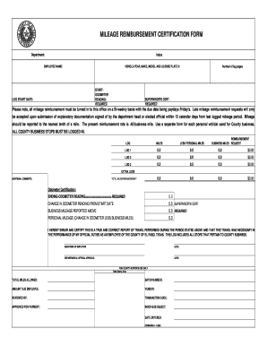 Mileage Reimbursement Certification Form