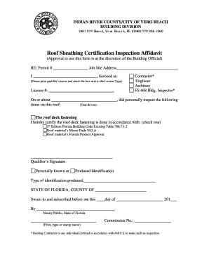 Roof Sheathing Certification Inspection Affidavit