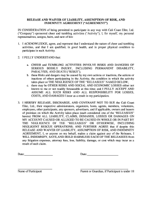 Release and Waiver of Liability for Cheer and Tumbling Activities