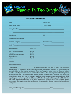 Medical Release Form for Cheer/Dance Participation