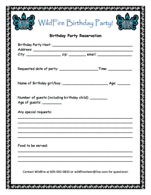 Birthday Party Reservation Form