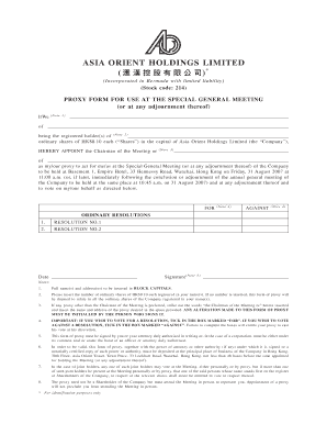 Proxy Form for Special General Meeting