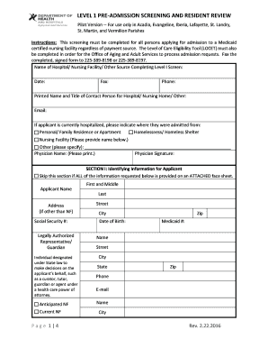 Louisiana Level 1 Pre-Admission Screening and Resident Review