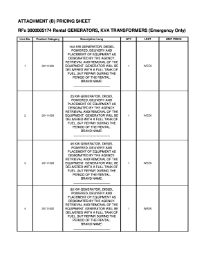 Diesel Generator Rental Pricing Sheet