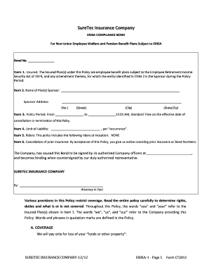 ERISA Compliance Bond for Employee Welfare Plans