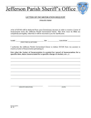 Letter of Incarceration Request